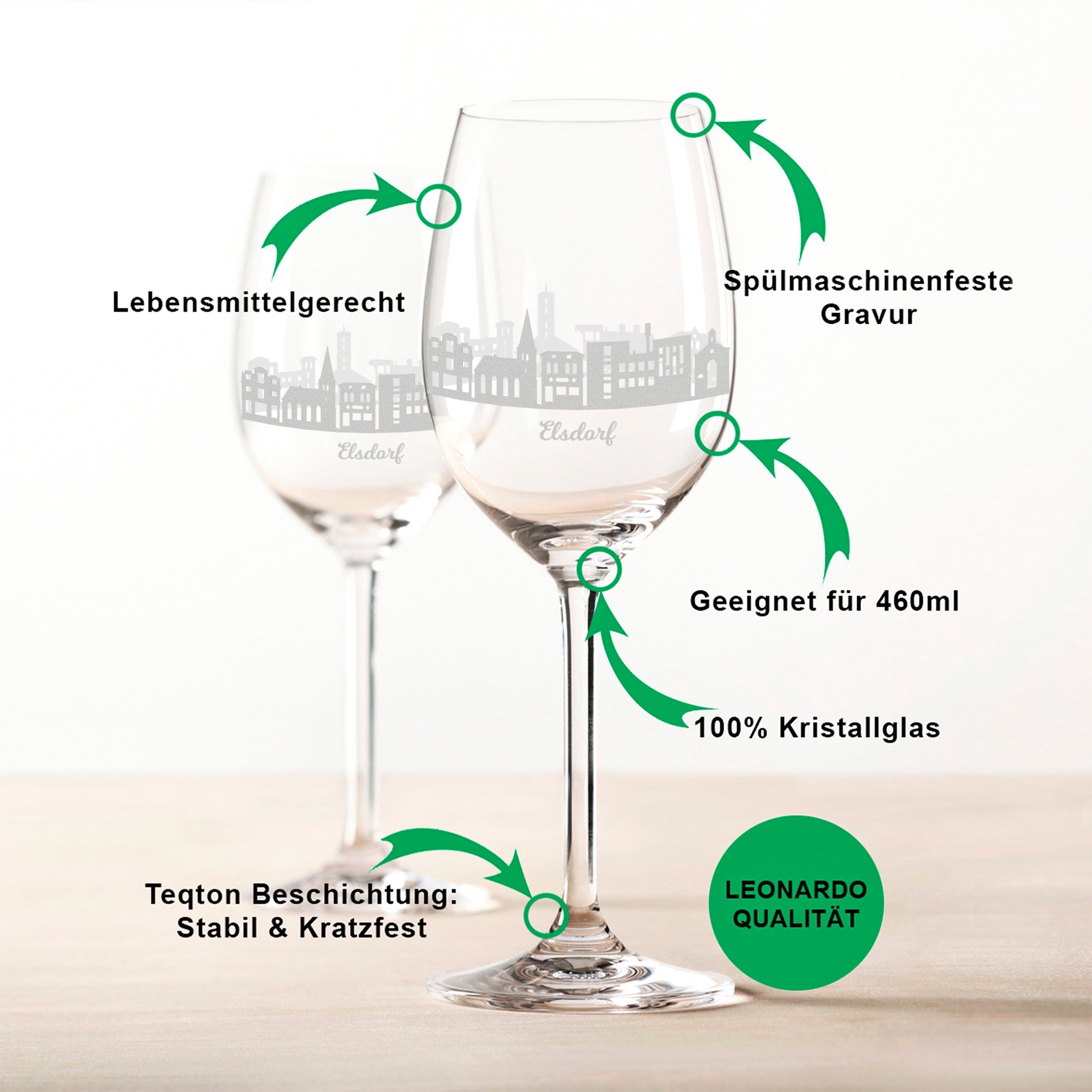Leonardo Weingläser mit Skyline Elsdorf Gravur im Set