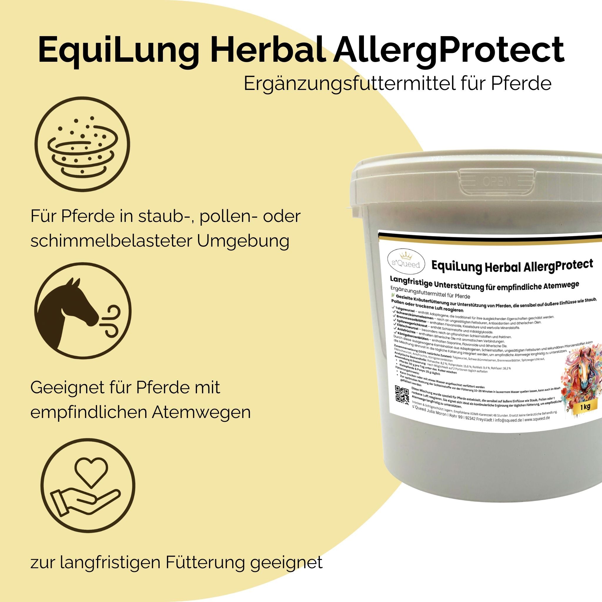 EquiLung Herbal AllergProtect – Kräutermischung für Pferde zur Langzeitfütterung bei empfindlichen Atemwegen durch Staub, Pollen & Umweltreizen