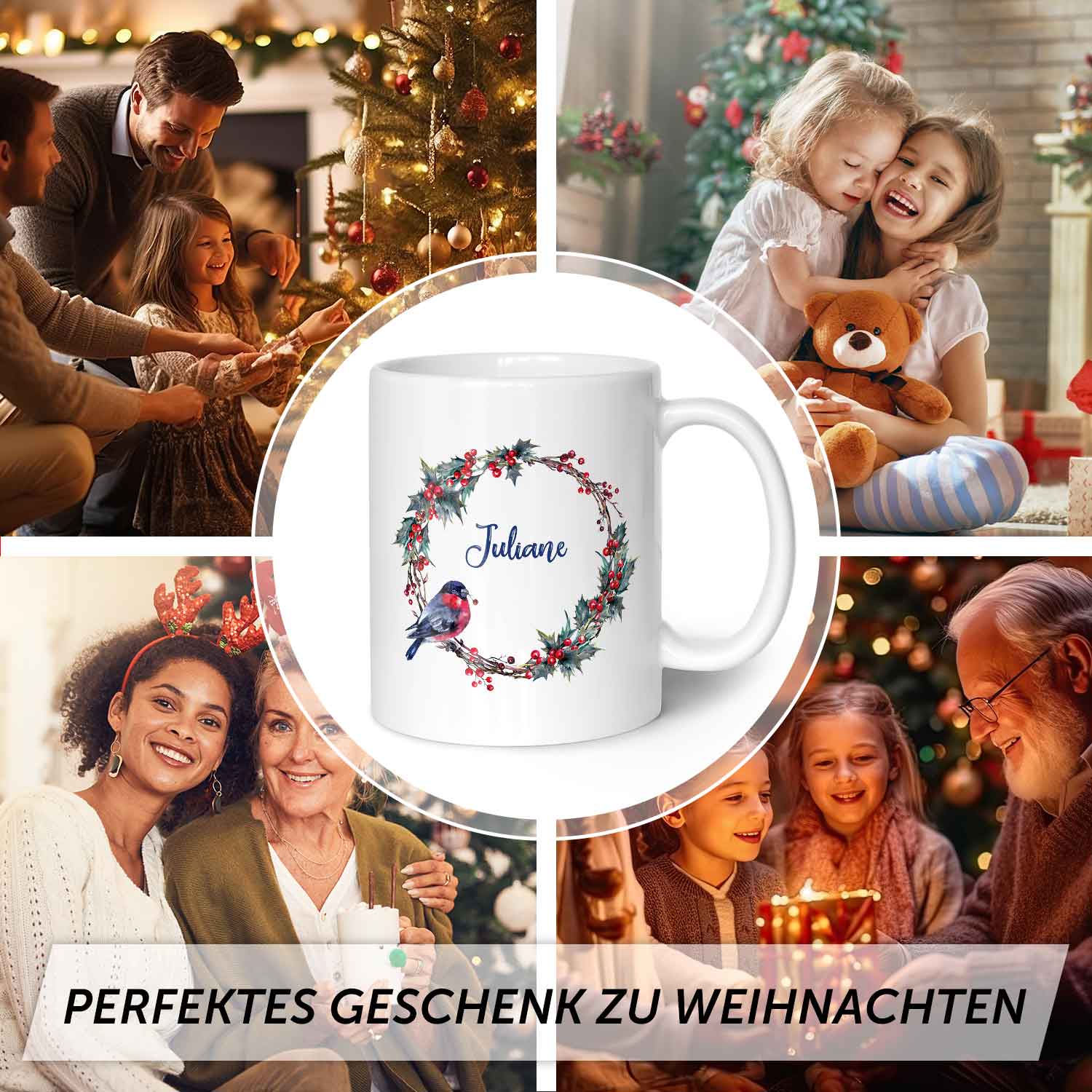 Bedruckte Tasse mit Weihnachtsmotiv - Weihnachtskranz
