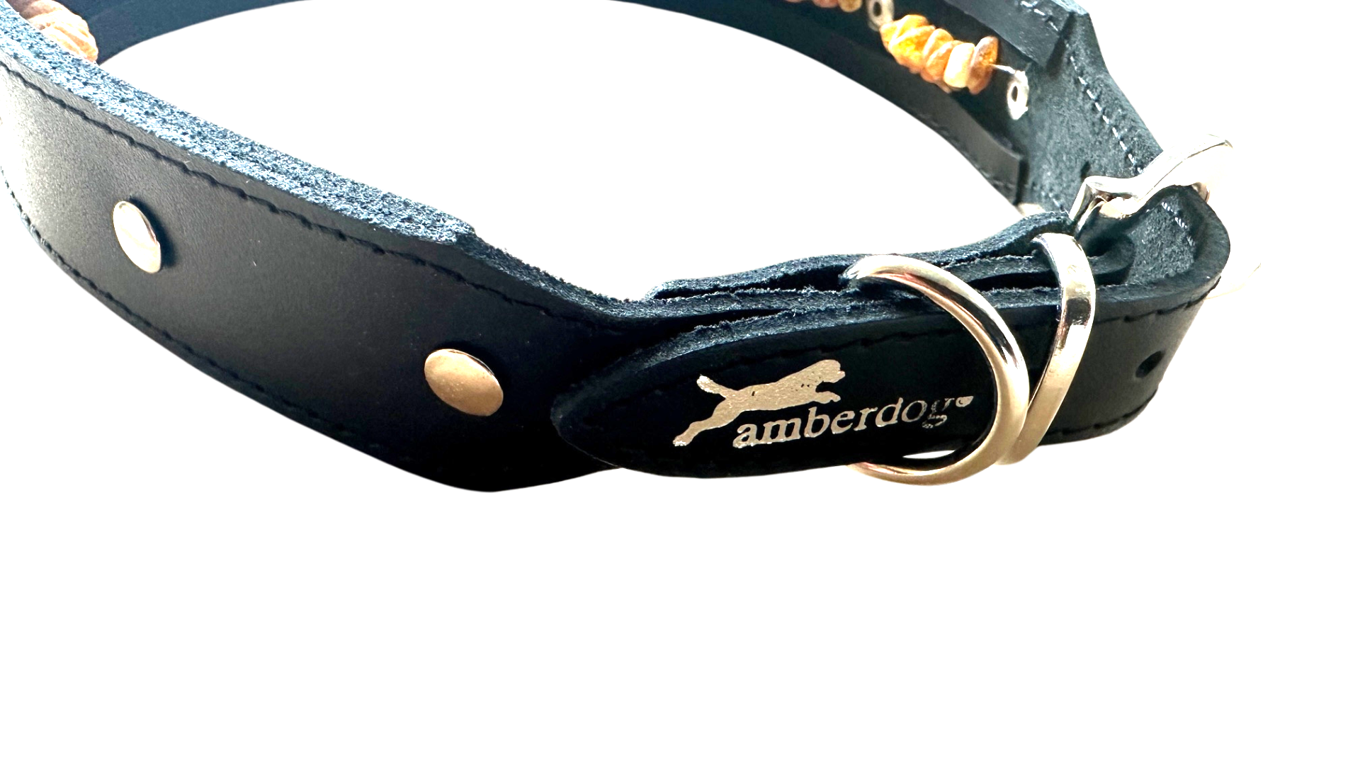 Hunde Lederhalsband mit integrierter Bernsteinkette
