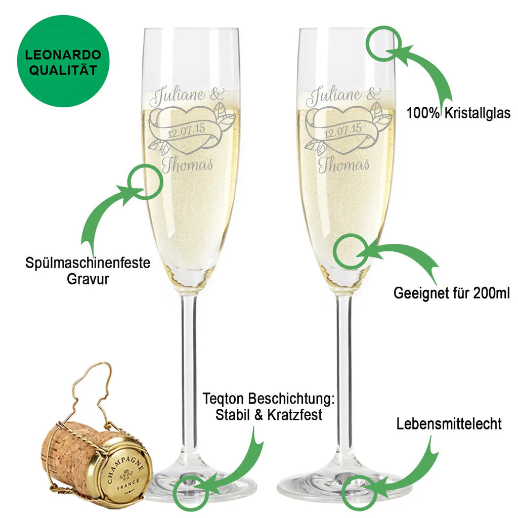 Leonardo Sektgläser mit Gravur "Wedding Heart" als Set