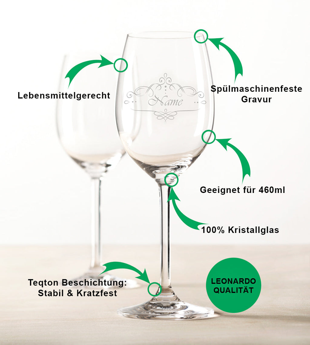 Leonardo Weinglas mit Wunschname Gravur inkl. bedruckter "Zu Vino sag ich nie no" Holzkiste