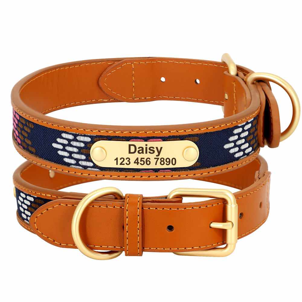 Sehr hochwertiges Hundehalsband mit Namen, Textilinlay und Gravur