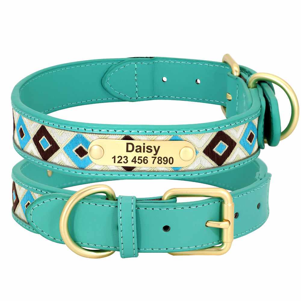 Sehr hochwertiges Hundehalsband mit Namen, Textilinlay und Gravur