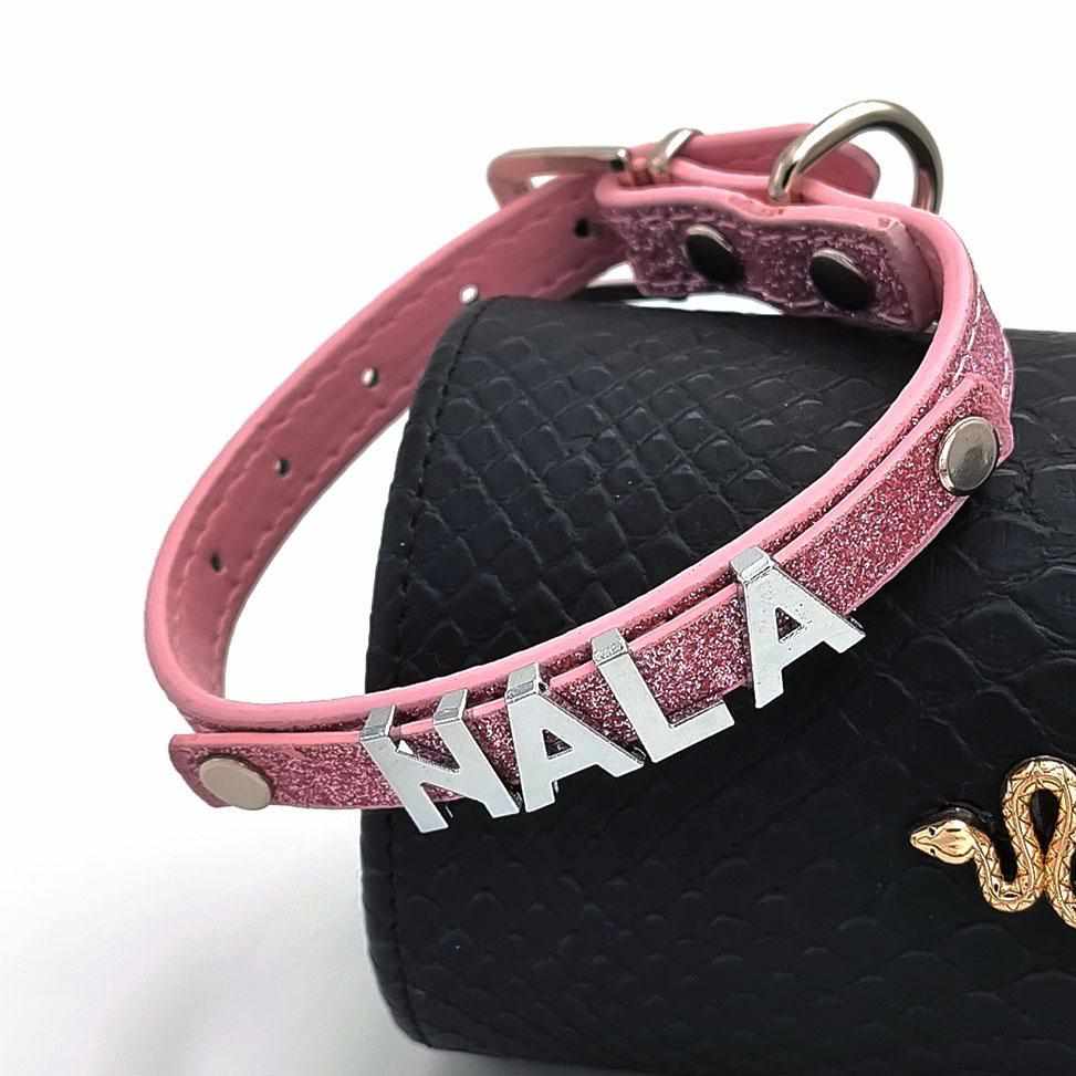 Stylisches Glitzer Hundehalsband mit Namen aus Strass-Buchstaben