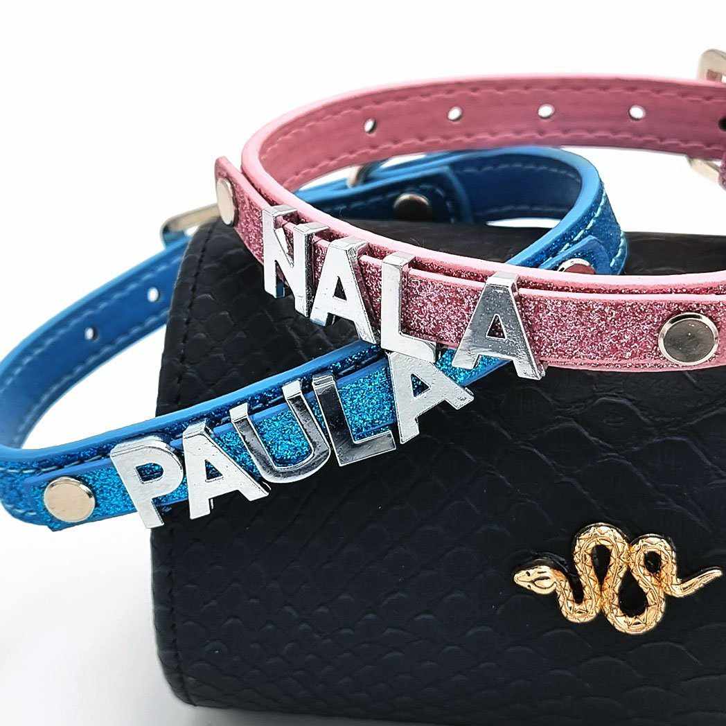 Stylisches Glitzer Hundehalsband mit Namen aus Strass-Buchstaben