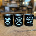 Tasse Emaille schwarz Ruhrpottmotiv