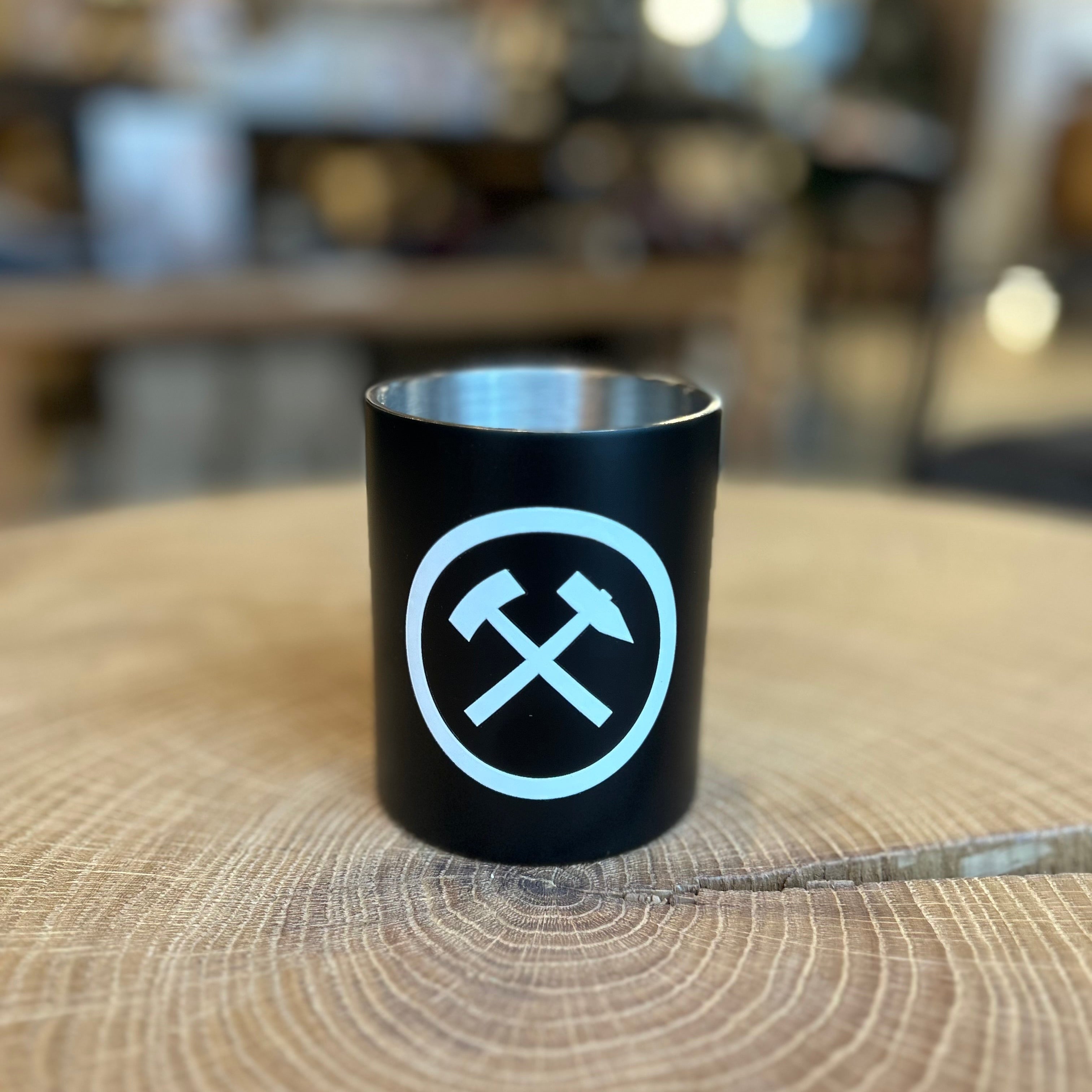 Tasse Emaille schwarz Ruhrpottmotiv