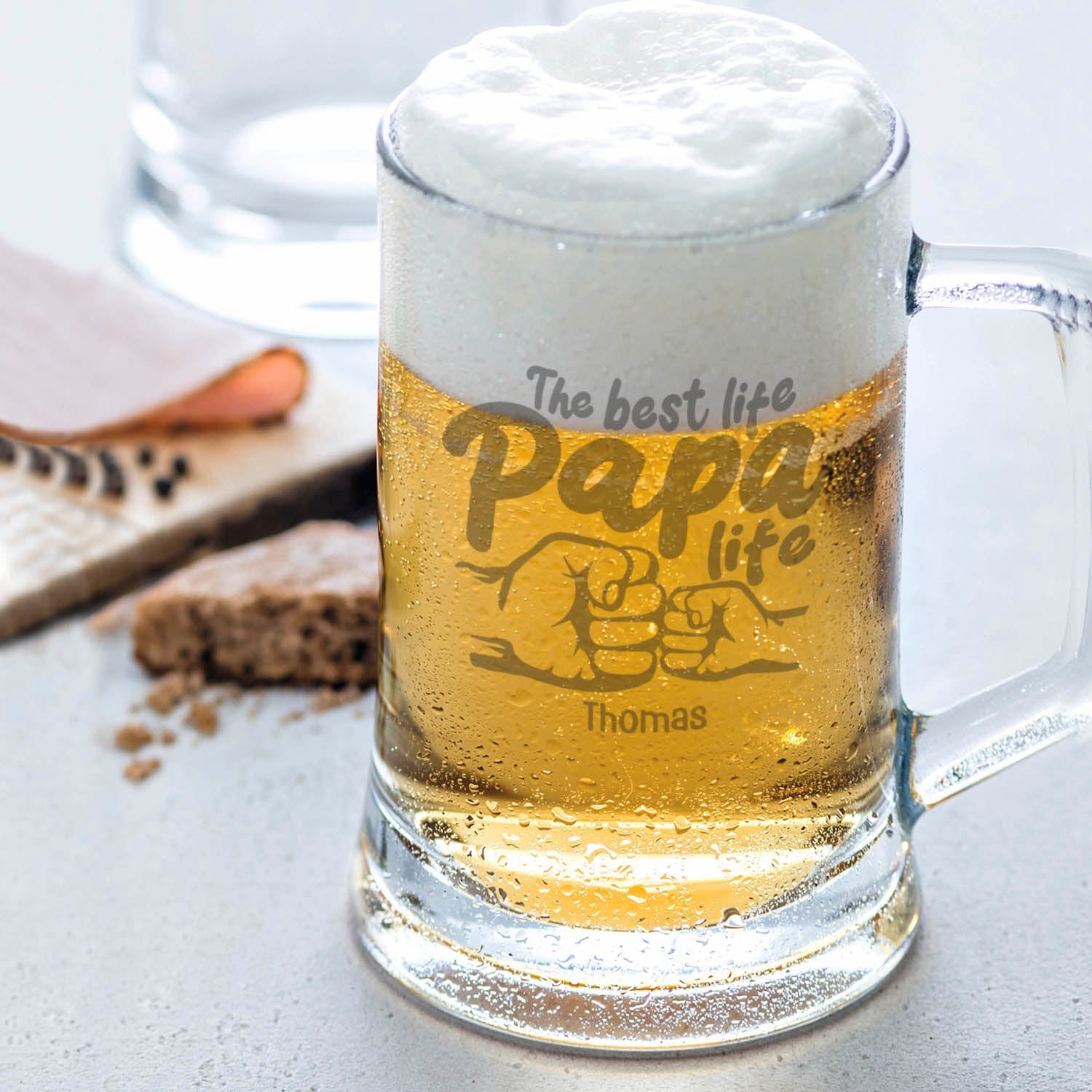 Montana Bierkrug mit Gravur "The best life Papa life" mit Namen