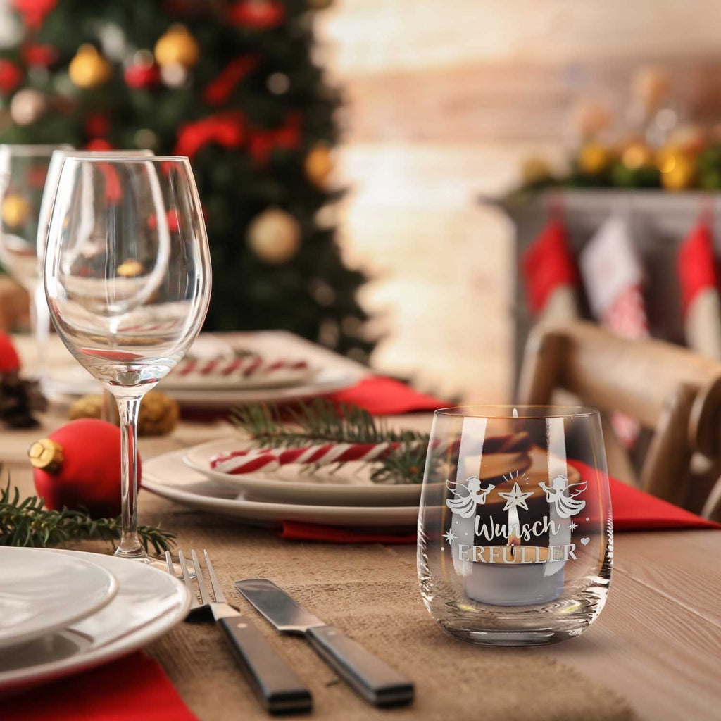 Teelicht mit Gravur - Weihnachtsdeko - Wunscherfüller Engel