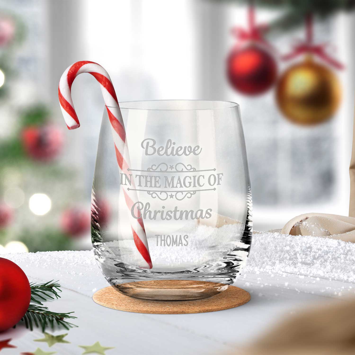 Teelicht mit Gravur - Weihnachtsdeko - Believe in the Magic of Christmas - Personalisiert mit Name