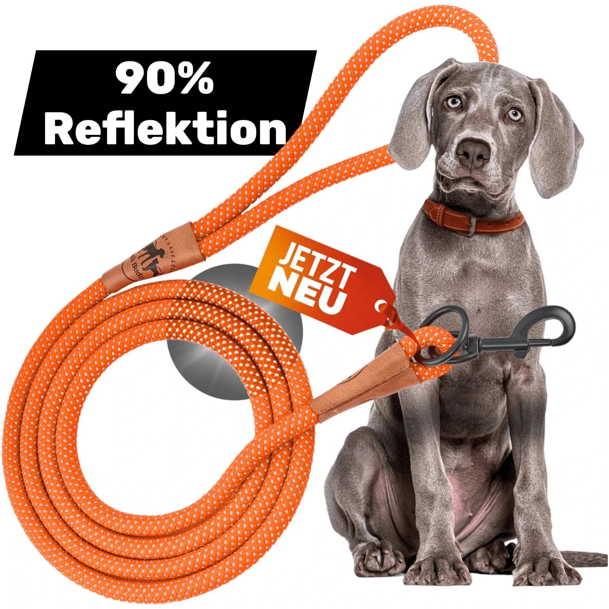 Reflektionsleine© mit Handschlaufe und veganem Leder