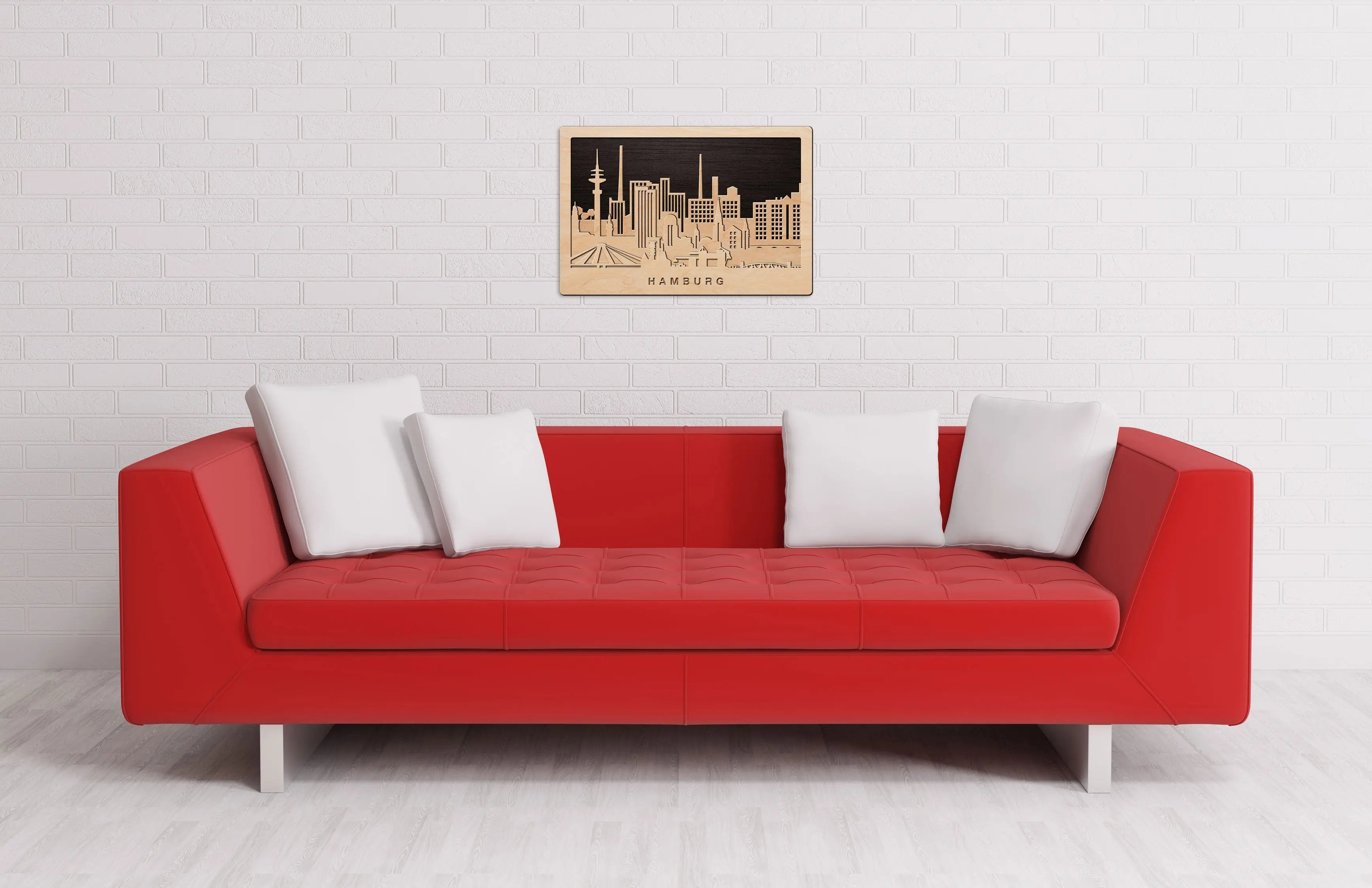 3D Wandbild aus Holz Skyline Hamburg 2017