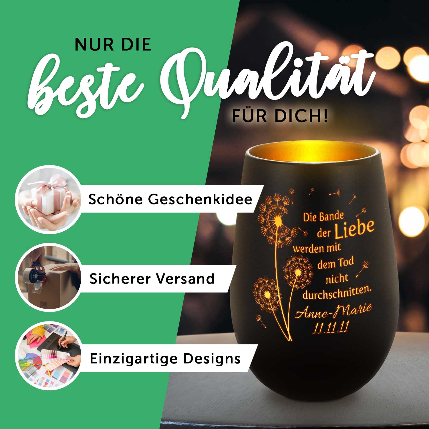 Deko Windlicht aus Glas mit Gravur - Skyline Berlin