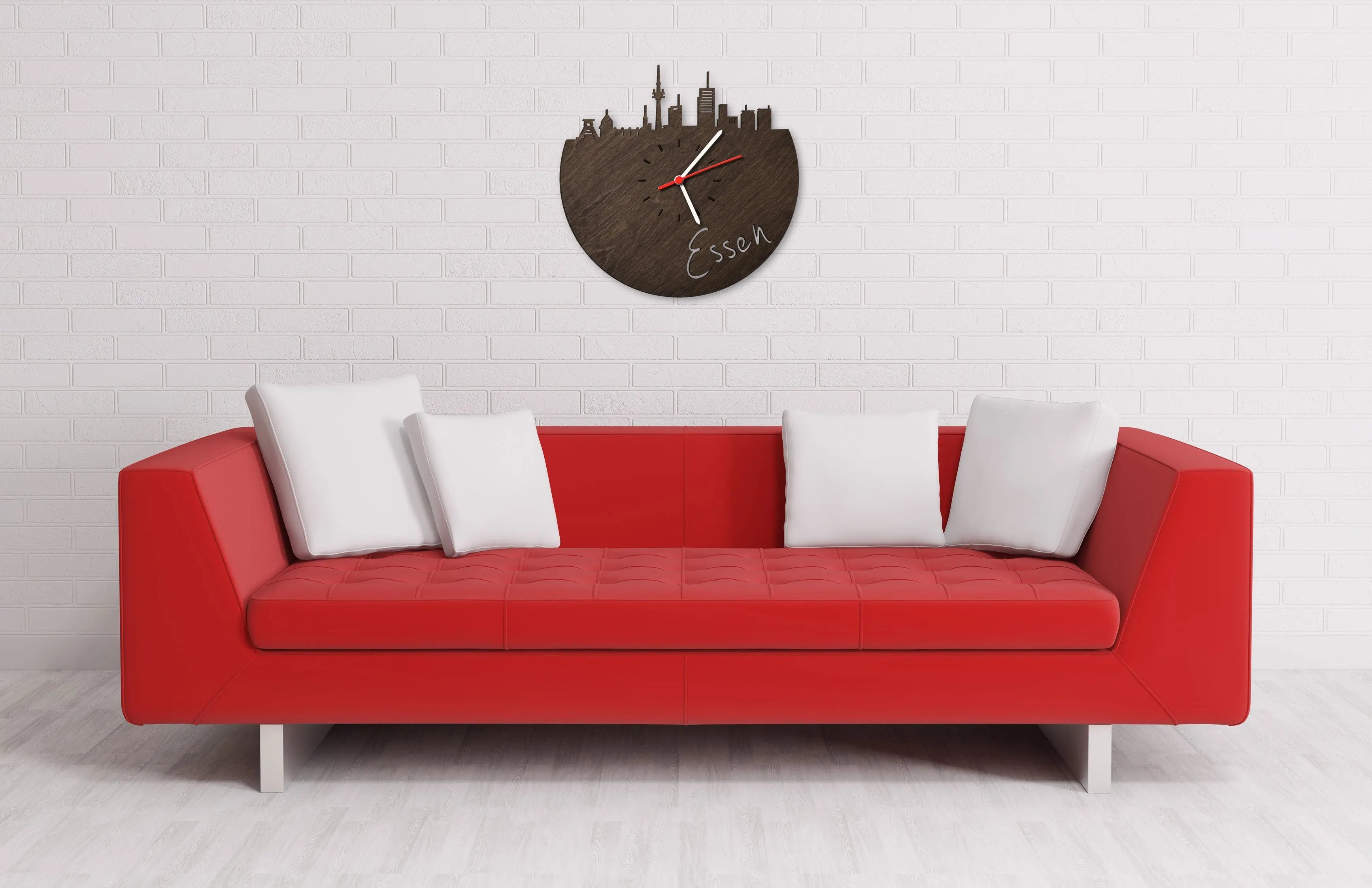 Wanduhr aus Holz Skyline Essen
