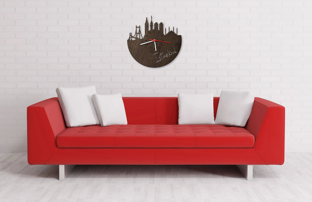 Wanduhr aus Holz Skyline Istanbul