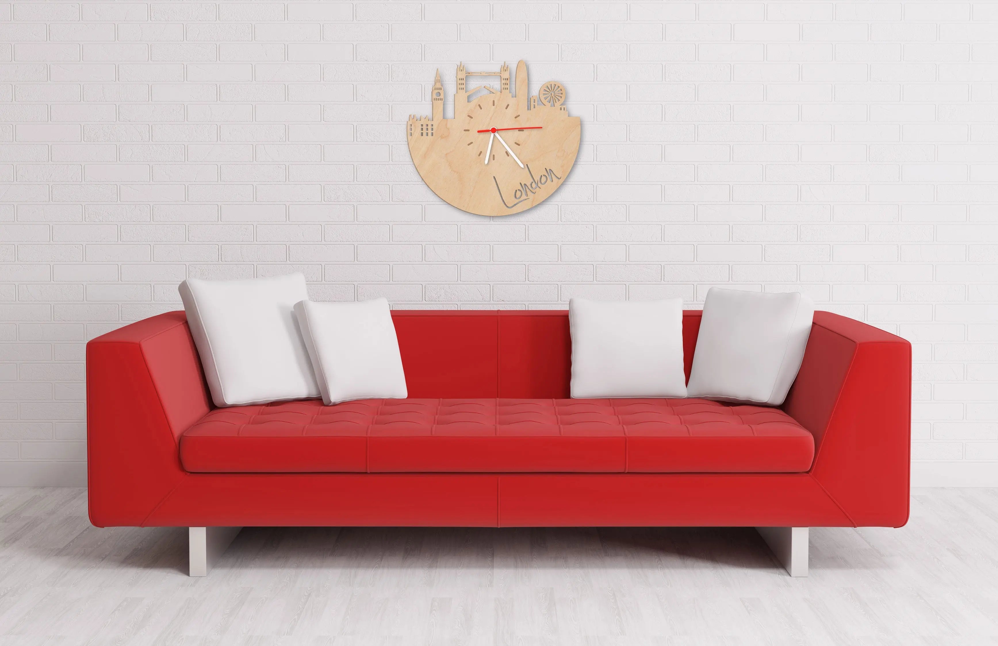 Wanduhr aus Holz Skyline London