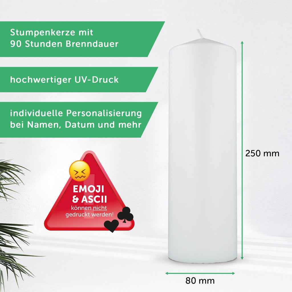 Große Kerze "Christliche Symbole" - Taufkerze mit Namen, Datum & Wunschtext
